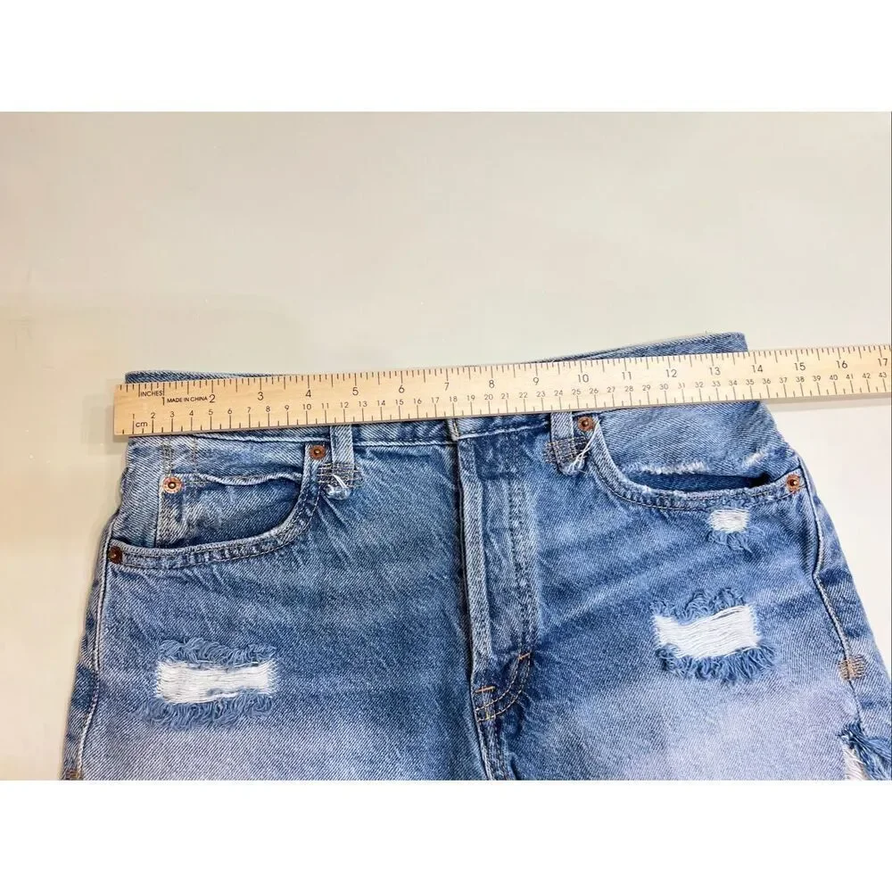 Free People We The Free Women's Button Fly Distressed Denim Shorts Blue Size 25